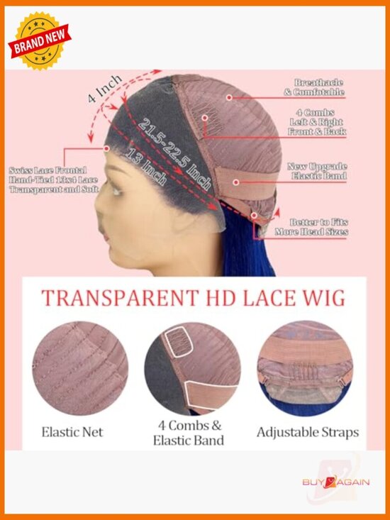 13x4 Straight Lace Front Wig Human Hair Glueless HD Transparent 180% Density 22